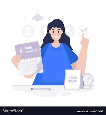 flat design a woman making daily journal