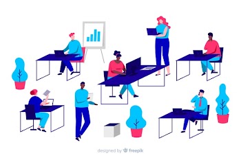 Flat design characters office workers activities Free Vector
