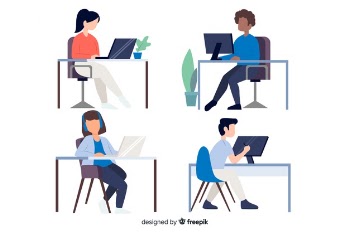Flat design characters office workers sitting Free Vector