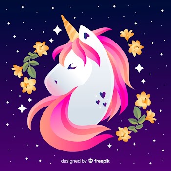Flat design cute unicorn background Free Vector