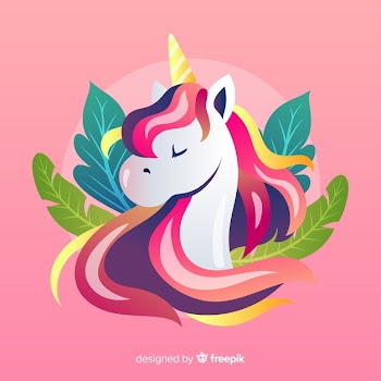 Flat design cute unicorn background Free Vector