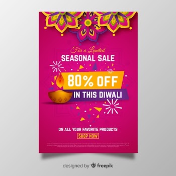 Flat design diwali sale flyer template Free Vector
