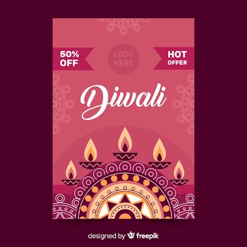 Flat design diwali sale poster template Free Vector