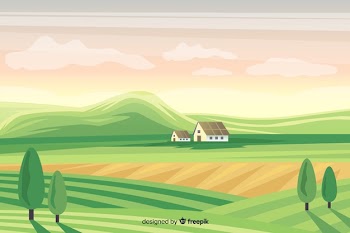 Flat design farm landscape background Free Vector