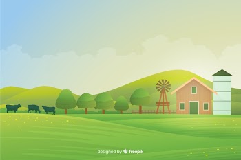 Flat design farm landscape background Free Vector