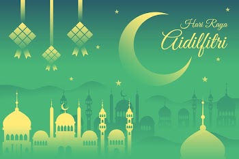 Flat design hari raya aidalfitri mosque in the night Free Vector