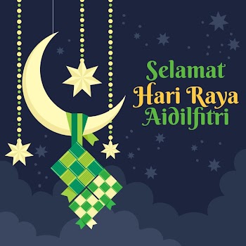 Flat design hari raya aidalfitri white crescent moon Free Vector