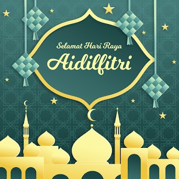 Flat design hari raya aidilfitri with mosque and ketupat Free Vector