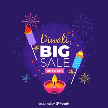 Flat design of blue diwali sale Free Vector