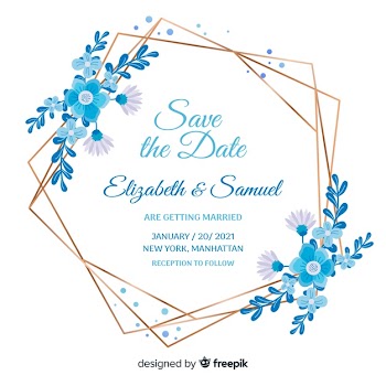 Flat design of blue floral frame wedding invitation Free Vector