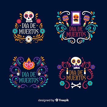 Flat design of day of the dead label Free Vector