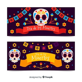 Flat design of dia de muertos banners Free Vector