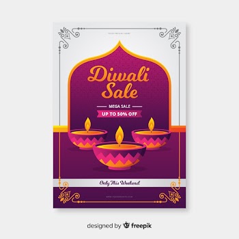 Flat design of diwali sale flyer template Free Vector