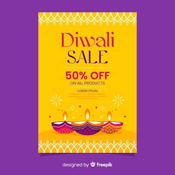 Flat design of diwali sale flyer template Free Vector