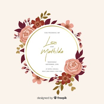 Flat design of floral frame wedding invitation Free Vector