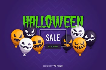 Flat design of halloween sale background with balloons Free Vector