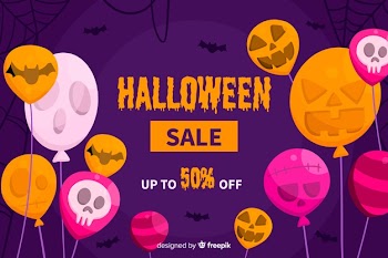 Flat design of halloween sale background with balloons Free Vector