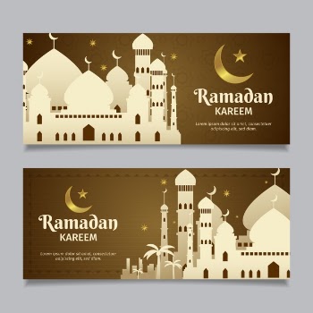 Flat design ramdan banner collection design Free Vector