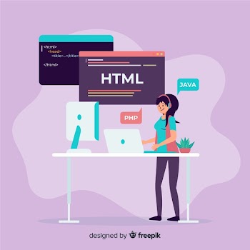 Flat design vector female programmer working Free Vector