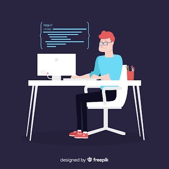 Flat design vector male programmer coding Free Vector