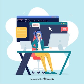 Flat design vector smiling female programmer Free Vector