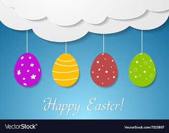 Flat design with Easter eggs and clouds vector image