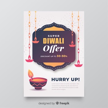 Flat diwali sale flyer template with offer Free Vector
