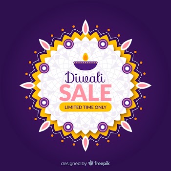 Flat diwali sale with sun made of candles Free Vector