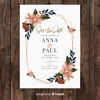 Flat floral wedding card template Free Vector