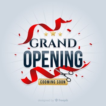 Flat grand opening decorative background Free Vector