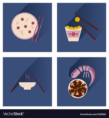 Flat icon collection with shadow Japanese dishes vector image