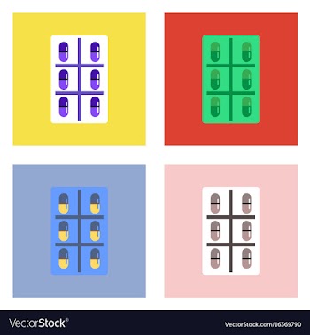 Flat icon design collection bank with pills vector image