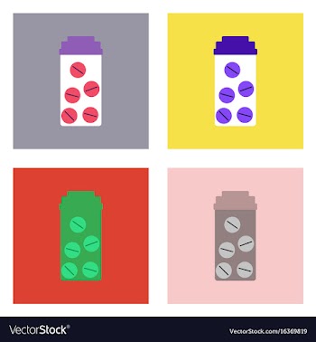 Flat icon design collection bank with pills vector image