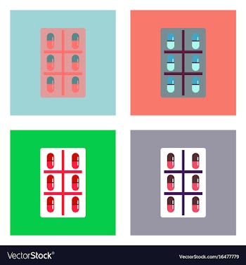 Flat icon design collection bank with pills vector image