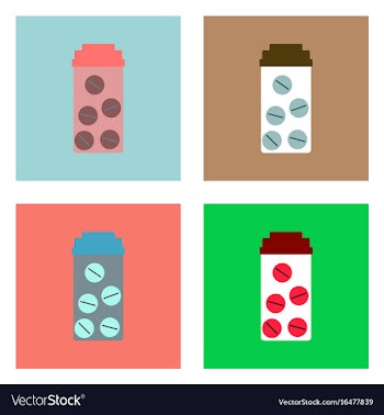 Flat icon design collection bank with pills vector image