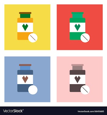 Flat icon design collection bank with pills vector image