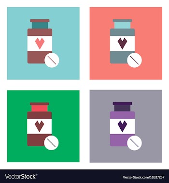Flat icon design collection bank with pills vector image