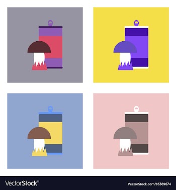 Flat icon design collection canned and mushroom vector image