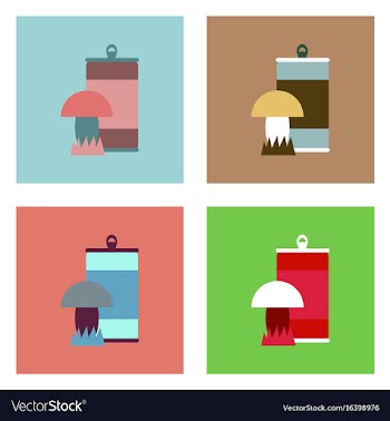 Flat icon design collection canned and mushroom vector image