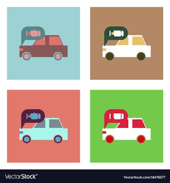 Flat icon design collection car and engine vector image