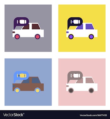 Flat icon design collection car and engine vector image