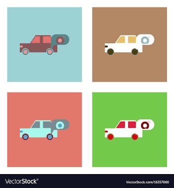 Flat icon design collection car and punctured tire vector image