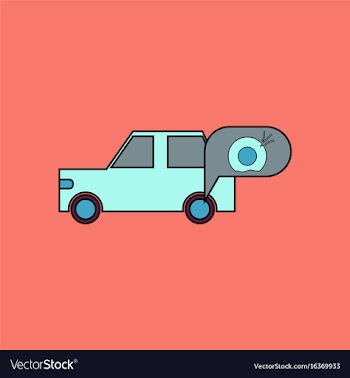Flat icon design collection car and punctured tire vector image