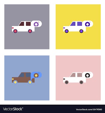 Flat icon design collection car and punctured tire vector image