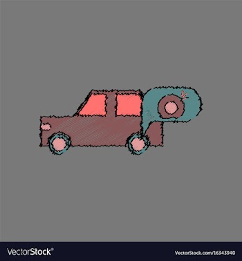 Flat icon design collection car and punctured vector image
