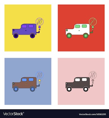 Flat icon design collection car and smoke vector image