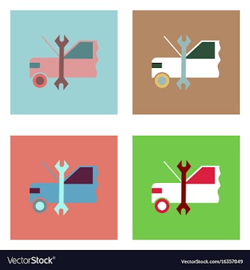 Flat icon design collection car and tool vector image