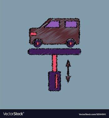 Flat icon design collection car on the lift in vector image