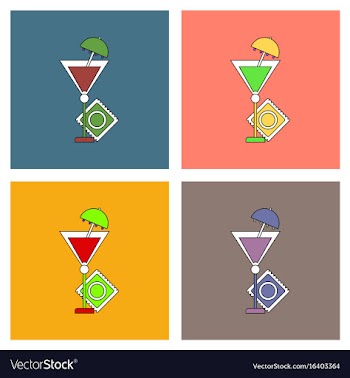 Flat icon design collection condom and cocktail vector image