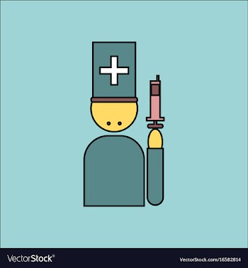 Flat icon design collection doctor with syringe vector image